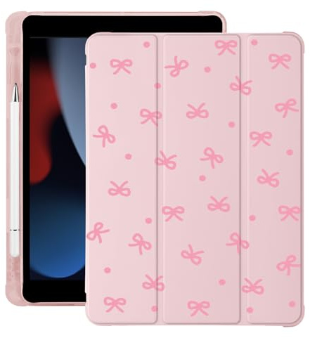 BlHMCASE Kawaii Cute Pink Bow for iPad Pro 12.9 Inch Case 5th/6th Generation 2022/2021/2020 with Pencil Holder, Auto Sleep/Wake, Pink Leather Soft TPU Back Cover