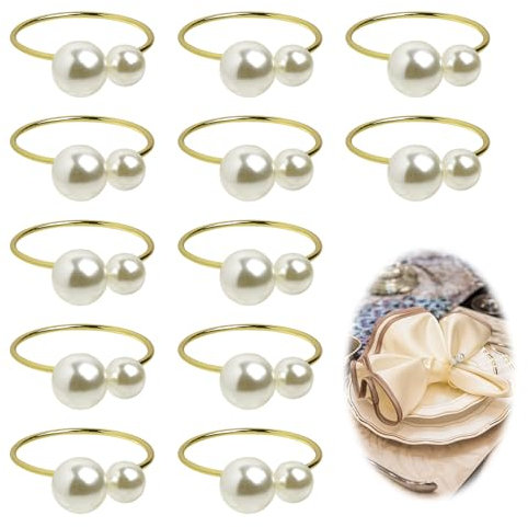 12 Servilleteros Dorados con Hebilla para Servilleteros con Perlas, Estilo Vintage, Decoración Elegante para Mesa en Bodas, Fiestas, Navidad y Cumpleaños, Diámetro 4 cm