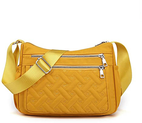 YUESITE Umhängetasche Damen, Kleine Gesteppt Schultertasche mit mehreren Taschen Leichte Wasserdichte Messenger Bags Nylon Geldbörse Handtasche Orange