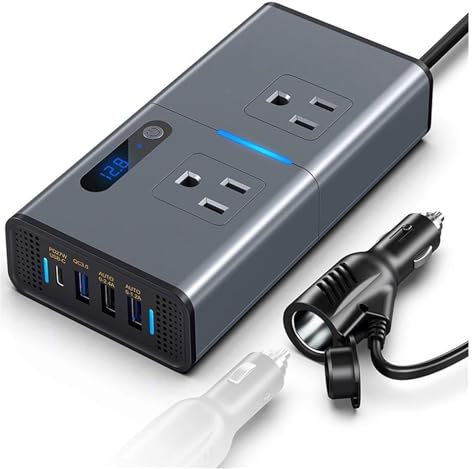 Convertidor Corriente Accesorio 110V Inversor De Coche DC 12V A AC 110V 220V 200W Convertidor Adaptador Corriente Automático TypeC USB Transformador Estación Carga Rápida Convertidor(110v)