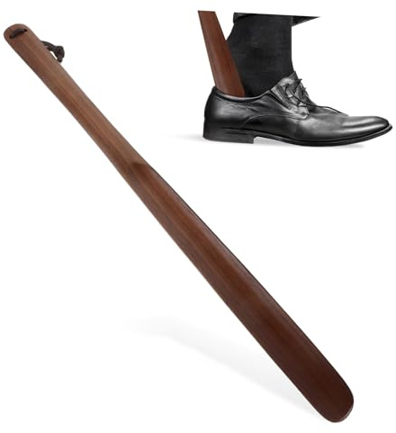 CLISPEED Chausse-pied en Bois 50cm à Long Manche Sangle, Marron | Outil D'aide à Chaussure, Grand Sabot de Voyage, Usage Bureau et Déplacement, pour Hommes Âgés