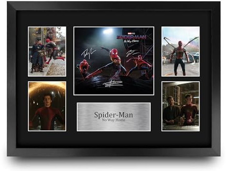 HWC Trading Spider-Man No Way Home Geschenke Geducktes Signiertes Autogramm Präsentationsdisplay für Fans von Film Memorabilien - A3 Gerahmt