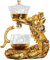 Théière magnétique Golden Dragon - Ensemble de thé en verre Lazy Kung Fu - Théière en verre semi-automatique résistante à la chaleur anti-brûlure pour thé en vrac et thé à fleurs, doré