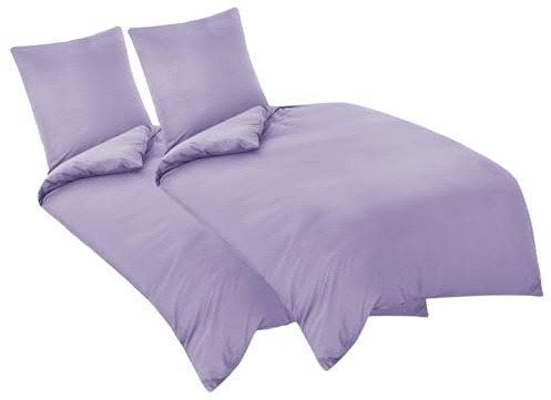 Aisbo Bettwäsche 135x200 4teilig Lila - Mikrofaser Bettwäsche-Sets Lavendel Mauve mit Reißverschluss, ÖKO-TEX Bettbezug 135 x 200 cm 4tlg mit Kissenbezug 80x80 cm, Weich und Bügelfrei
