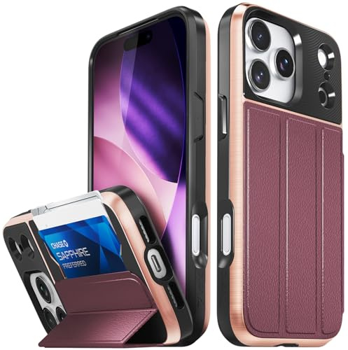 VENA vCommute for iPhone 17 Pro Max Wallet Case, [Military Grade Drop Protection] Flip Leather Cover Slot Card Holder with Kickstand - Red