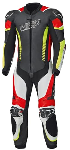 Held Brands Hatch Lederkombi Herren Schwarz-Weiß-Rot-Gelb 56 | Einteilige Sport Lederkombi Herren, Schutzklasse AAA, CE-zertifiziert, Level 2 Protektoren, incl. Rückenprotektor
