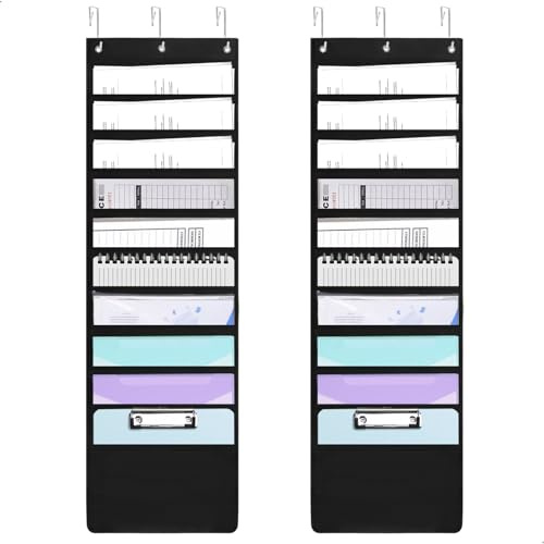 2 Stücke 10 Fächern Hängeregister, Wandorganizer Hängend für Klassenzimmer für DIN A4 Papier, Zeitschriften, Akten, Rechnungen, Bücher & Comics, Organizer Hängend mit 6 Türhaken für das Büro, Schule