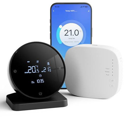 Vaconoff Termostato de Caldera inalámbrico Inteligente con RF Receptor,Termostato Inteligente Wi-Fi Alimentado por batería,programable Diariamente Control App y Voz, Alexa/Google