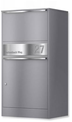 Metzler Paketbox für den Außenbereich | personalisiert mit Gravur | rostfrei & wetterfest | sichere Paketannahme rund um die Uhr | Bispo 2 Graualuminium RAL 9007