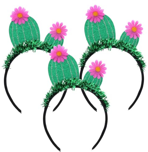 VICASKY Kaktus Haarreif 3er Set - Lustiges Kostüm Zubehör für Damen & Mädchen : Grüner Kopfschmuck mit bunten Quasten – Premium Cactus Headband Party Festival Karneval & Present for Friends