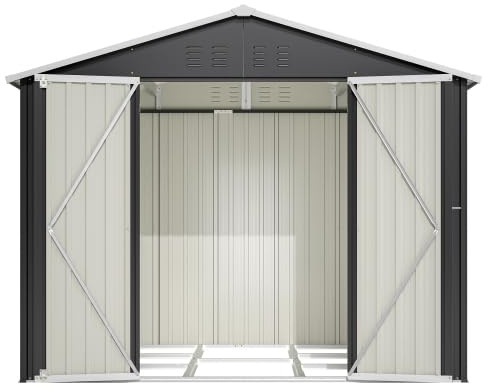 Gartenhaus en métal, abri de jardin 240x192x191 cm, avec porte coulissante et 4 aérations, abri de jardin verrouillable et résistant aux intempéries, pour stockage de jardin et vélos, Noir