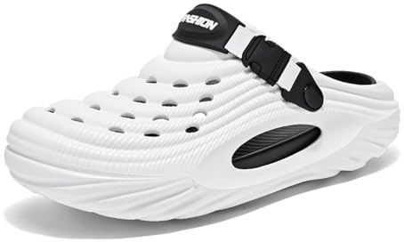 Zapatillas Hombre Sandalias Verano Agujeros Playa Zapatillas Cómodas Medio Arrastrar Tendencia Zapatos Casa Al Aire Libre, blanco, 39 EU