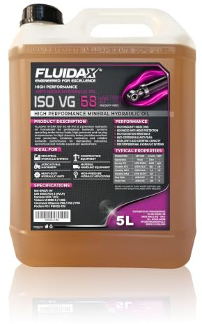 FLUIDAX Hydrauliköl ISO VG 68 HVI 5L – Hoher Viskositätsindex – Verschleißschutz und Korrosionsschutz – Für Hydraulikanlagen, Baumaschinen, Landmaschinen und Industriemaschinen