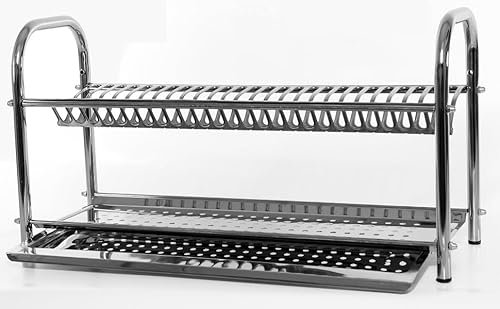 Escurreplatos de acero inoxidable (80 cm) con bandeja recoge agua