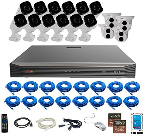 Revo America Ultra 16-Kanal 4TB HDD 4K IP NVR Sicherheitssystem - Festobjektiv IP-Kameras 12 x 4MP Audio Bullet Kameras & 4 x 4MP Turret Kameras - Fernzugriff über Smartphone, Tablet, PC & Mac