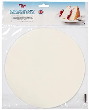 Tala 23cm Siliconised Greaseproof Circles for Liner Baking Tins and Trays, Prevents Sticking and Supports Quick and Easy Release on All Baked Products, Pack of 20 with 23cm / 9inch Diameter
