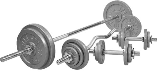 GORILLA SPORTS® Hantelset 108kg - SZ Curlstange 120cm, Langhantel 170cm, Kurzhanteln 30mm, Gewichte 6x1,25kg, 6x2,5kg, 2x5kg, 2x10kg, 2x15kg, Feder/Sternverschlüsse, Gusseisen - Hantel Set