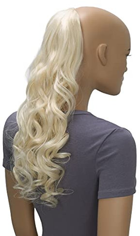 CAISHA 50cm Haarteil Ponytail Zopf Haarverlängerung Mit 2 Bändern Pferdeschwanz Lockig Weißblond HC4-1