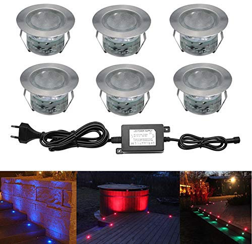 CHNXU LED Bodeneinbaustrahler RGB 6er Set Boden Lampe Ø45mm 12V IP67 Wasserdicht LED Außen Veränderbare Lichter Terrasse Einbauleuchten für Küche Garten Treppen Balkon Terrasse