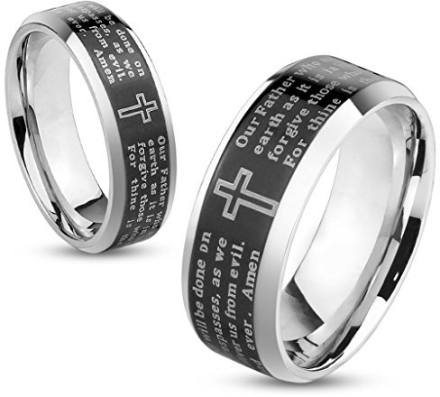 Autiga Herrenring Damenring Gebet Kreuz Edelstahl Damen Herren Ring Vater Unser schwarz Black schwarz 54 - Ø 17,32 mm