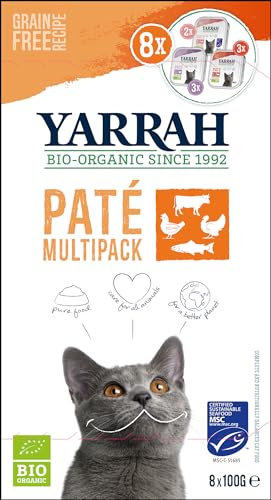 Yarrah Bio Katze Schalen Multipack Pastete getreidefrei gemischt (Rind/Huhn & Truthahn/Lachs (MSC)