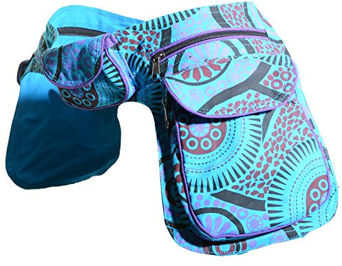 Kunst und Magie Doppel Bauchtasche Sidebag Gürteltasche Festivaltasche Hippie Goa, Farbe:Petrol/Lila