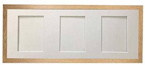 H7 Oak Picture Photo Frame with White 7 x 5 Inch Three Aperture Long Mount