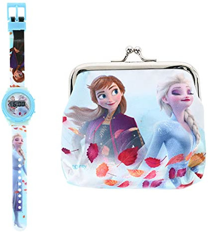 Kids Licensing |Montre numérique pour Enfants + Portefeuille | Horloge gelée | Portefeuille Frozen | Ensemble Montre et Portefeuille pour Enfants | Portefeuille Frozen Cartoon pour Enfants