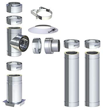 H&M DW New-Line Schornstein-Paket 3,2m Ø 200mm Edelstahl Bausatz doppelwandig 25mm Isolierung 0,5mm Wandstärke Design Aussen-Kamin Set Holz-Ofen Kamin-Einsatz