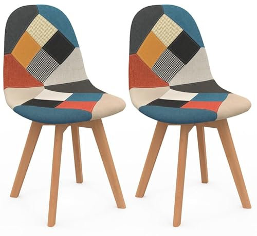 IDMarket - Lot de 2 chaises scandinaves en Hêtre SARA Motifs patchworks Multi-Couleurs pour Bureau