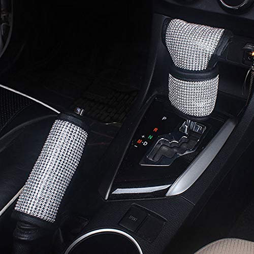 LCWLJL Juego de funda para palanca de cambios y freno de mano, diseño de diamantes de imitación, accesorios para coche para mujer, ajuste universal (2 unidades)