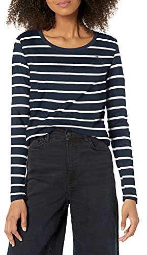 Tommy Hilfiger Women's Long Sleeve Scoop Neck Tee, Sky Captain/White Stripe, X-Large
