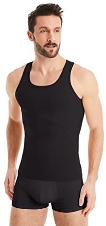 FINN Shapewear Herren Kompressionsshirt – Bauch-Weg Unterhemd & Body-Shaper Männer – Ärmelloses Tank-Top aus Baumwolle für flacheren Bauch und bessere Haltung Schwarz L