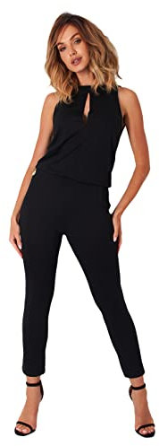 Lemoniade stylischer Jumpsuit Made in EU mit V-Ausschnitt und raffinierten Details (L, Schwarz Neckholder)