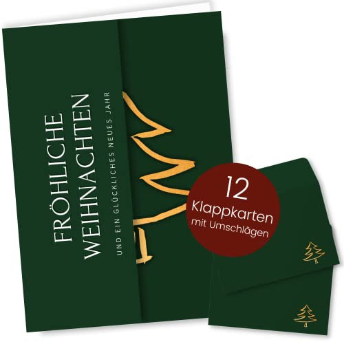 Weihnachtskarten mit Umschlag Set (12 Stück) - A6 Klappkarten für Weihnachten - Christmas Postkarte mit Umschlägen für deine Weihnachtsgrüße - Coole Weihnachtspostkarten mit und ohne Sprüche