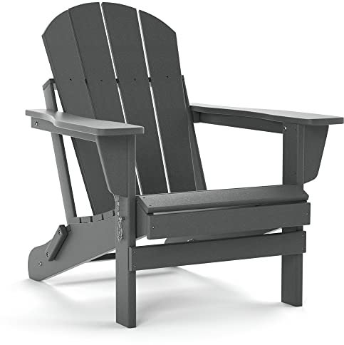 TORVA Adirondack Stuhl aus recyceltem Kunststoff, HDPE, zusammenklappbar, für den Außenbereich, Terrassenstühle, Rasenstuhl, wetterbeständig, Adirondack-Stuhl, Grau