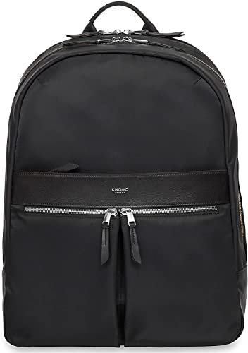 KNOMO Beaufort Damen Groß Laptop Rucksack 15,6 Zoll Laptopfach Fahrradrucksack,Silberner Reißverschluss, Frauen Schwarz
