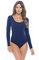 Natural Uniforms Langärmeliger Body mit U-Ausschnitt – atmungsaktiver Baumwoll-Stretch, Ballettanzug Turnanzug Herren, Reines Marineblau, S