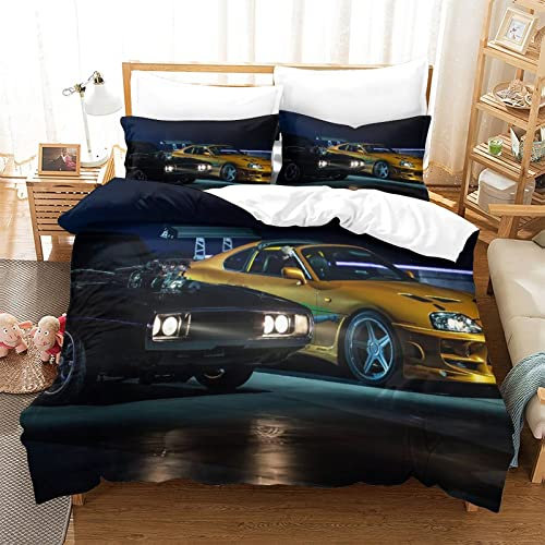 Fast and Furious Bettwäsche Bettbezug 135x200 cm Bettwäsche Set mit Reißverschluss und Kissenbezug Jugendliche Kinder Erwachsene Bettbezüge Bequem Hypoallergenic Mikrofaser