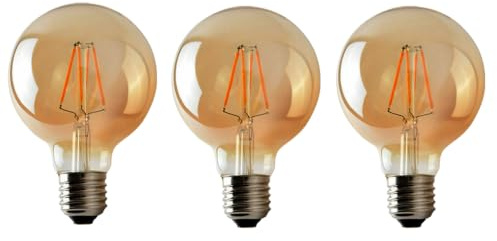 Pack 3 | LED E27 Light Bulbs, 4W (Equivalent 40W) G95 Dimmable Warm White 2700K Edison Screw 450 Lumens LED Filament Amber Glass Globe Old Fashioned Energy Saving Bulb for Indoor Home Decoration