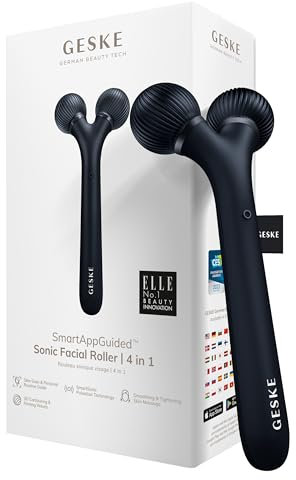 GESKE | Rouleau facial sonique SmartAppGuided™ | 4 in 1 | Derma Roller | Appareil pour le visage | Rouleau facial professionnel | Raffermit et redessine la peau du visage