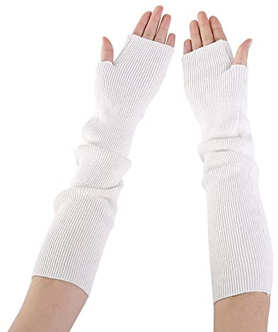 Uposao Damen Mädche Winter Fingerlose Armstulpen,Halb Strickhandschuhe Winter Pulswärmer Elastische Fingerlose Handwärmer Gestrickt Handgelenk Armstulpen Stulpen Kaschmir-Wolle Handstulpen,Weiß
