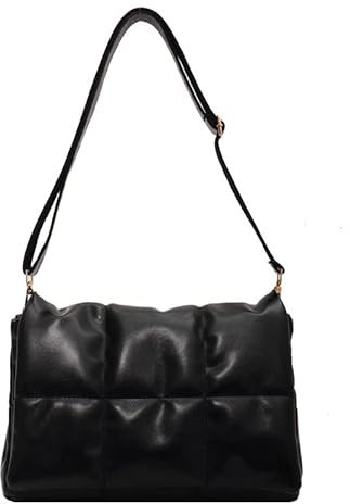 Puffer Crossbody Bag Fashion Quilted Tote Bag for Women Puffer Bag Puffy Tote Bag Down Padded Shoulder Bag, Schwarz