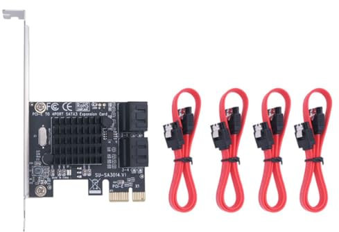 WANGCL PCIE SATA Karte 4 Ports 6 Gbps SATA 3.0 PCIE Karte mit 4 SATA Kabeln, Halterung und Kühlkörpern