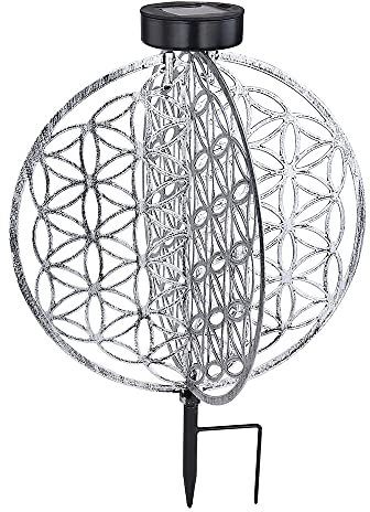 etc-shop Solar Kugel Antik Gartenlampe Solar orientalisch Solarleuchte Garten silber, Lichteffekt Muster Lebensblume, 1x LED warmweiß, DxH 30 x 41 cm