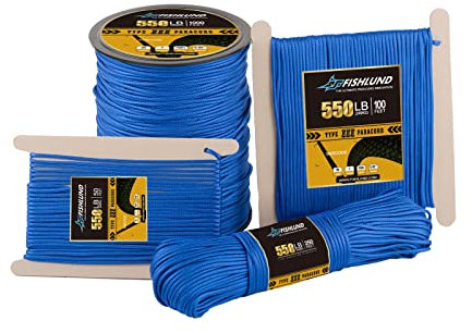 FISHLUND Paracord 550 lb, 7 Strand Type III Paracord Rope 50ft 4mm, Nylon Parachute Cord for Camping, Royal Blue