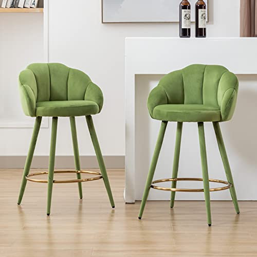 Wahson Samt Barhocker 2er Set Bistrohocker mit Lehne, Tresenhocker mit Fußstütze, Barstuhl für Kücheninsel/Esszimmer, Grün