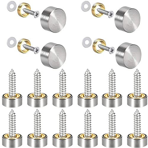 Lot de 12 vis à miroir en acier inoxydable, clous décoratifs de 19 mm pour tables et assiettes de salle de bain (argent)