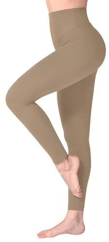 SINOPHANT High Waisted Leggings for Women, Buttery Soft Elastic Opaque Tummy Control Leggings, Plus Size Workout Gym Yoga(Pale Brown,S-M)