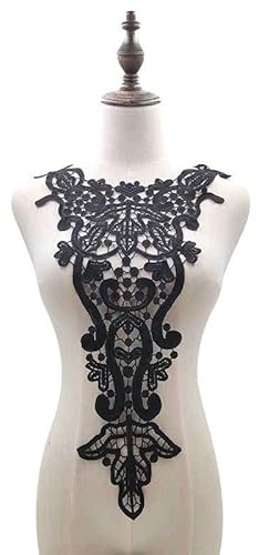 SYSUII 3D Blume Spitze Kragen Applikation Spitzemotiv Applique Patches Bestickter Aufnäher zum Nähen Stoff Kleid Dekoration Kostüm Zubehör Hochzeitskleid Deko am Ausschnitt,Schwarz